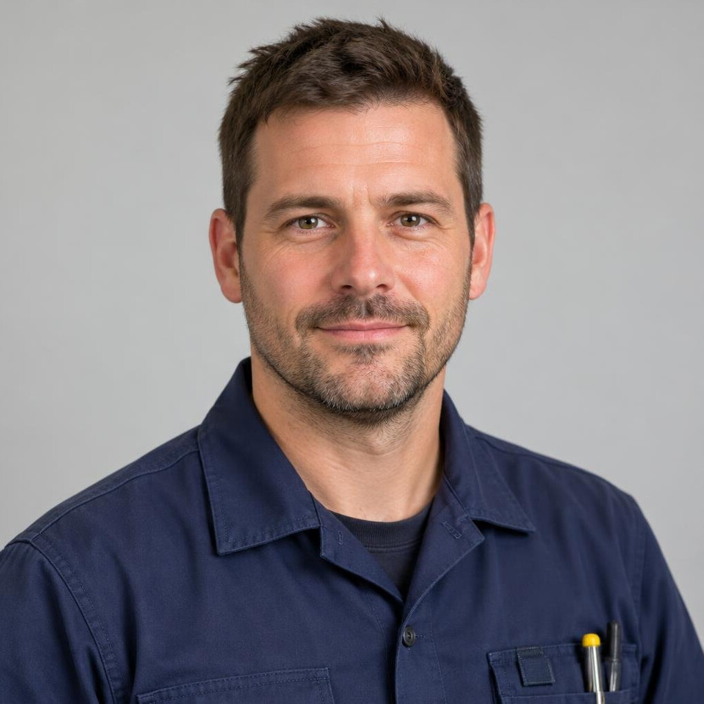 Portrait of a man with short dark hair and light beard