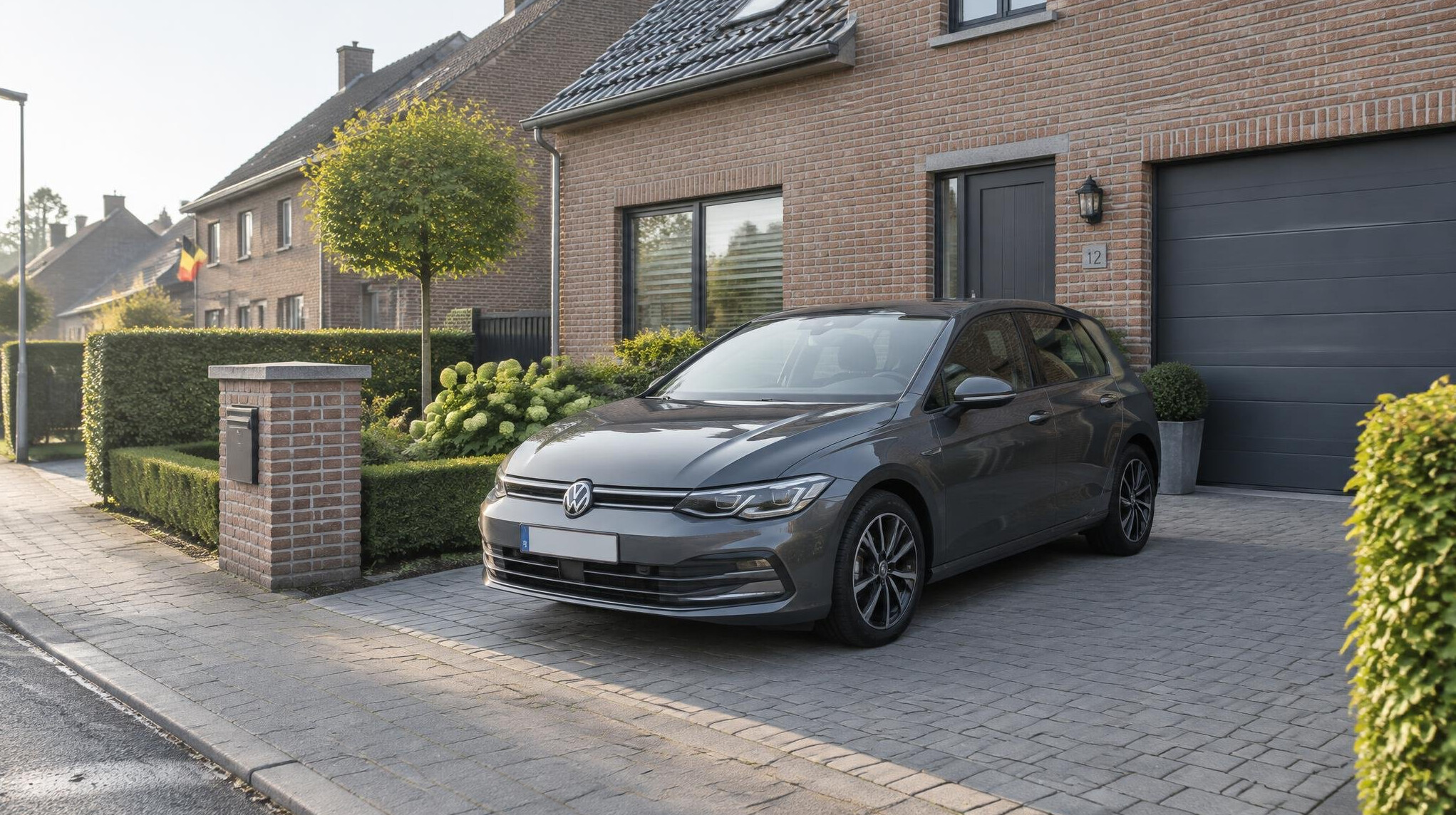 Car parked in front of a house in a residential street